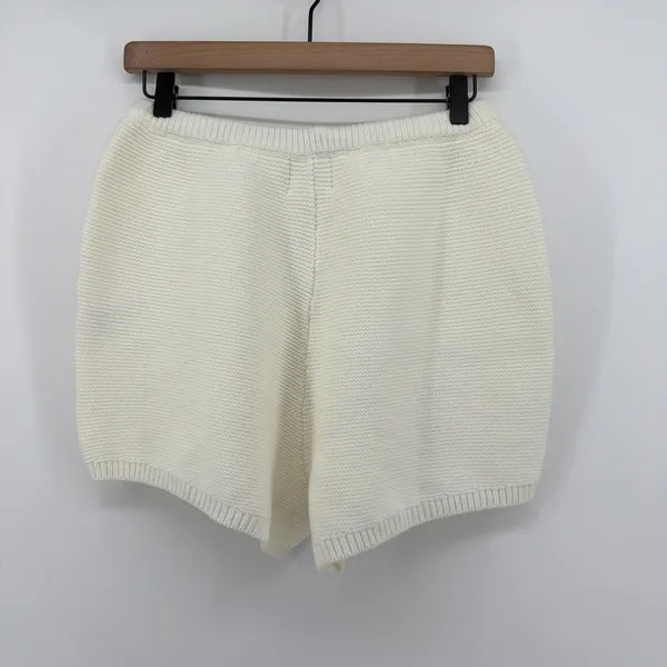 Sabo Skirt Cream Knit Shorts High Waist Drawstring Lounge Ivory Small US 4 EUC - Image 3