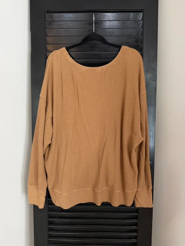Offline by Aerie Wow Brown Waffle Knit Shirt Size L - Image 2