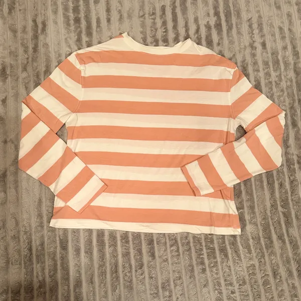 A New Day Womens Peach White Striped Long‎ Sleeve Crewneck T-Shirt Small - Image 2