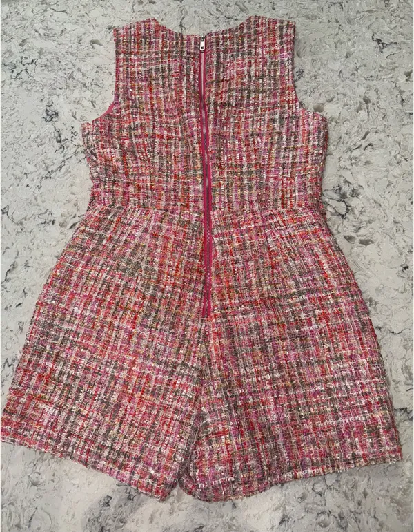 Adelyn Rae Pink Tweed V-Neck Sleeveless Romper - Image 5