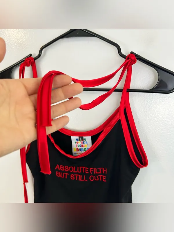 Omighty Absolute Filth But Still Cute Black Red Y2K Cropped Tank Size Small - Image 4
