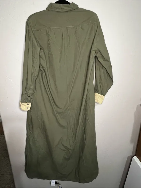 Tuckernuck Army Green Shiver Side‎ Slits Cotton Button Down Preppy MIDI Dress - Image 8