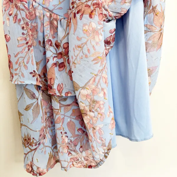 Liberty Love Blue Floral Tiered Ruffle Mini Dress Whimsical Boho Chic Size L - Image 7
