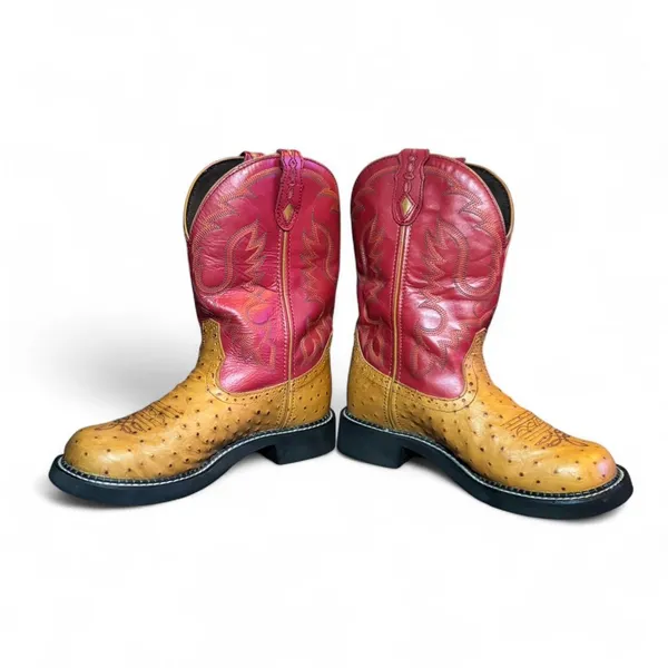Justin Boots Gypsy L9911 Women’s 7 Western Cowboy Boots Ostrich Print Red Leather - Image 5