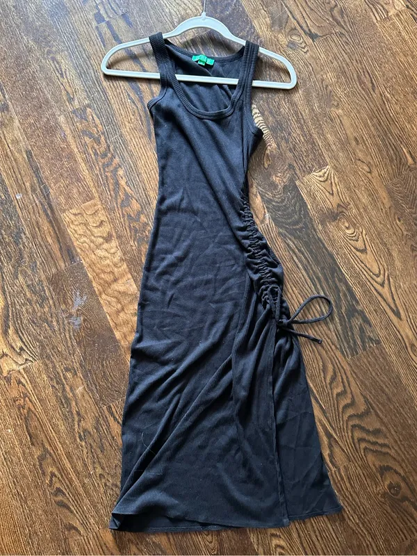 J. Crew Black Vintaged Ribbed Drawstring Midi Dress - Image 2
