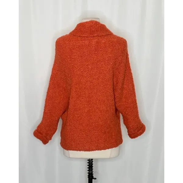 SUNDANCE Laurel Breeze Cardigan Sweater Solid Orange Boucle Knit Wool Small - Image 8
