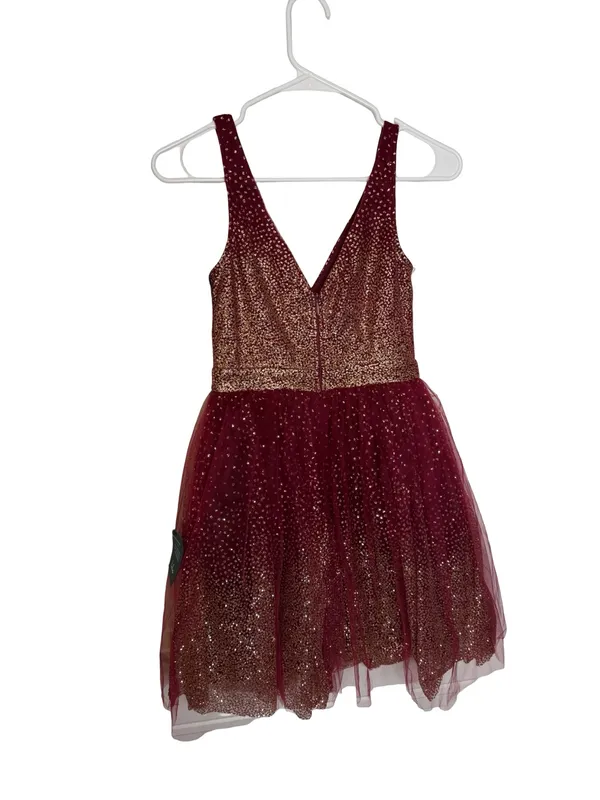 ✨‎ Lulus Ballerina Dream Burgundy Gold Glitter Skater Dress XS NWT ✨ - Image 6