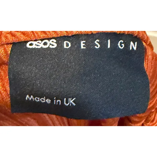ASOS DESIGN Burnt Orange Pleated Halter Maxi Dress Size L 70s Disco Retro - Image 9