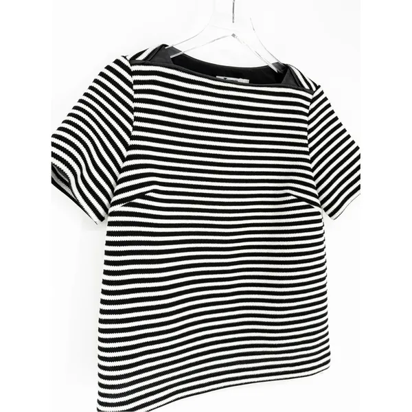 T‎ by Alexander Wang Striped Leather Trim Boatneck Top Women's 6 Minimalist - Image 4