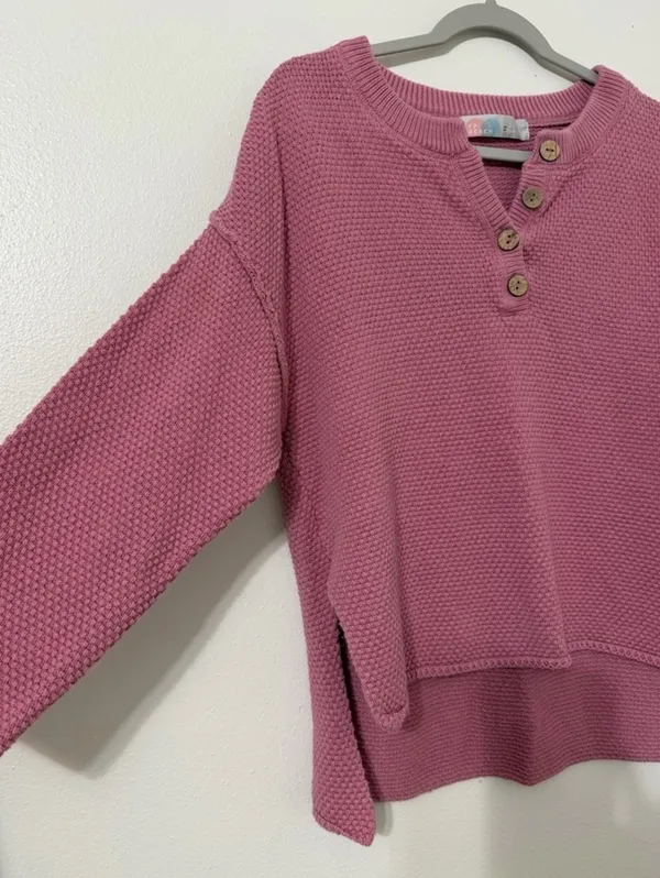 Free People Beach Hailee Coastal Grandma Cotton Knit Henley Sweater xs - Image 9
