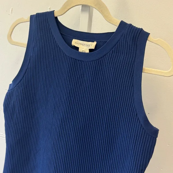 Happily Grey Ribbed Knit Tank Top Cobalt Blue Crew Neck Size Large Minimalist - Image 3