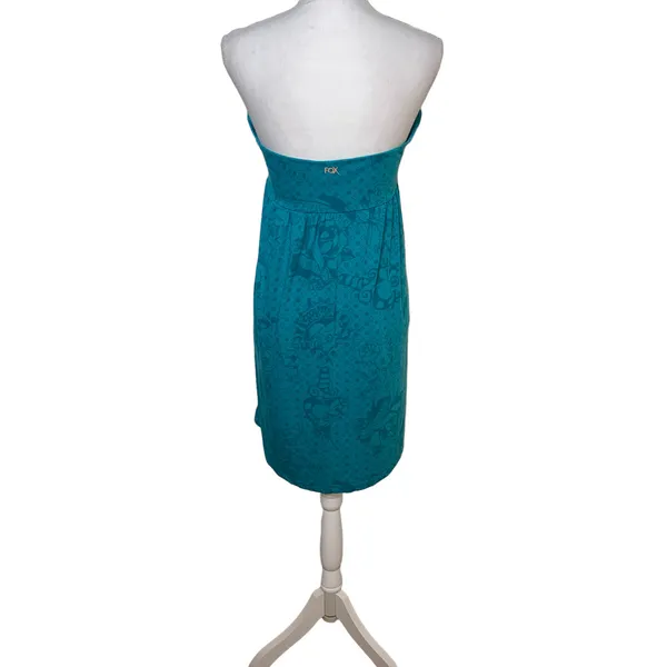 FOX Racing Dress Y2k Tube Mini Turquoise Skull & Roses Floral Print, Size Large - Image 4