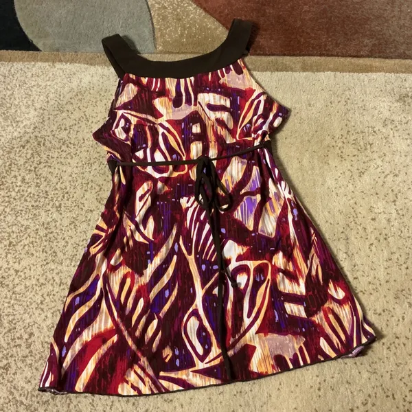BCX Boho Abstract Print Tunic Top Womens Small Brown Magenta Y2K Empire Waist - Image 7
