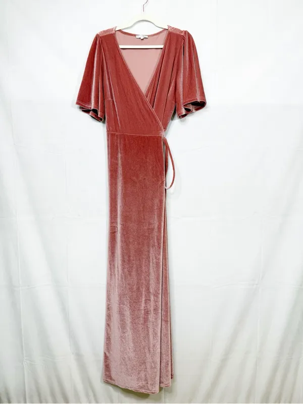 Baltic Born Meghan Velvet Wrap Maxi Dress Blush Pink Mauve Event Evening Wedding - Image 2
