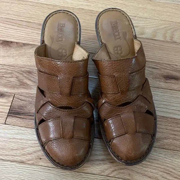 Born Pollina Platform Mules Clogs Brown Woven Leather Size 10 - Image 2