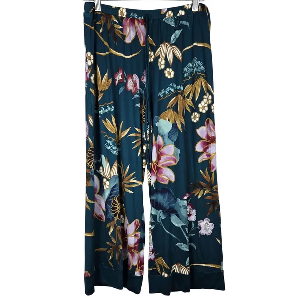 Linea Donatella Teal Floral Robe & Pants MHK197 Large NWT Pajama Set - Image 4