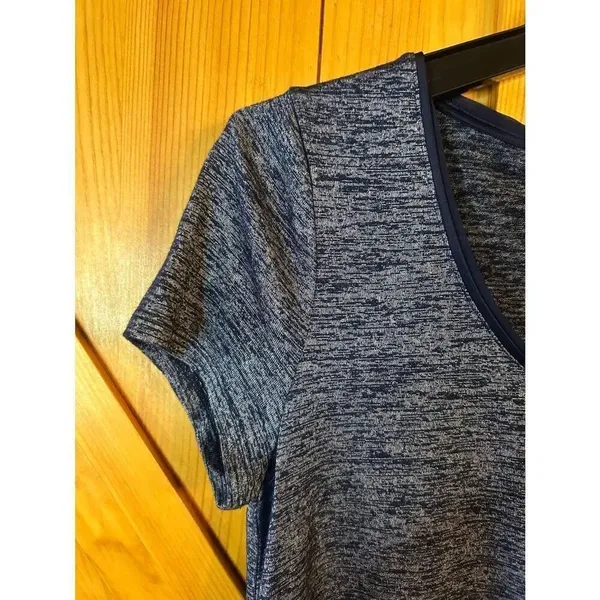 White House Black Market Dark Heather Blue Asymmetrical Drapped Shirt Size Small - Image 2