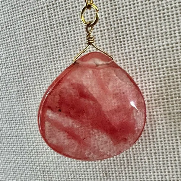 Faceted Dyed Quartz Pendant Necklace on Gold-Tone Paperclip Chain - Image 4