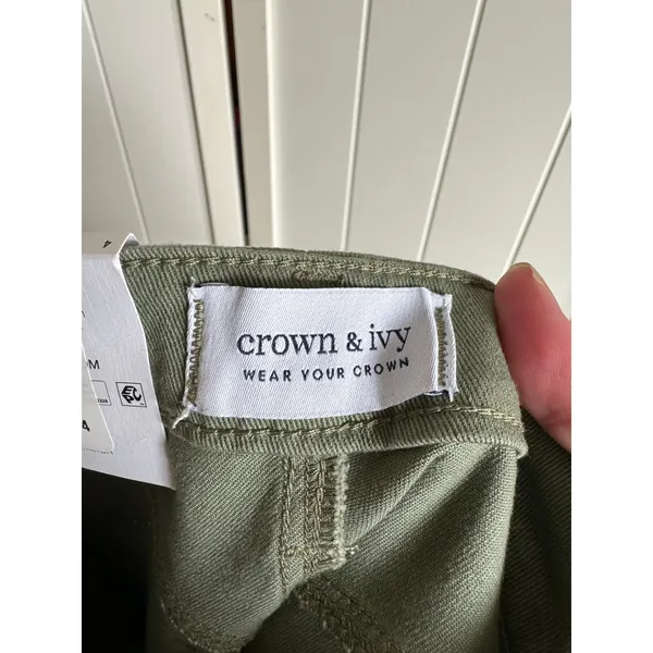 Crown & Ivy Womens Crop Jeans Sz 4R‎ 4 Wide Leg Army Olive Green Denim NEW - Image 5