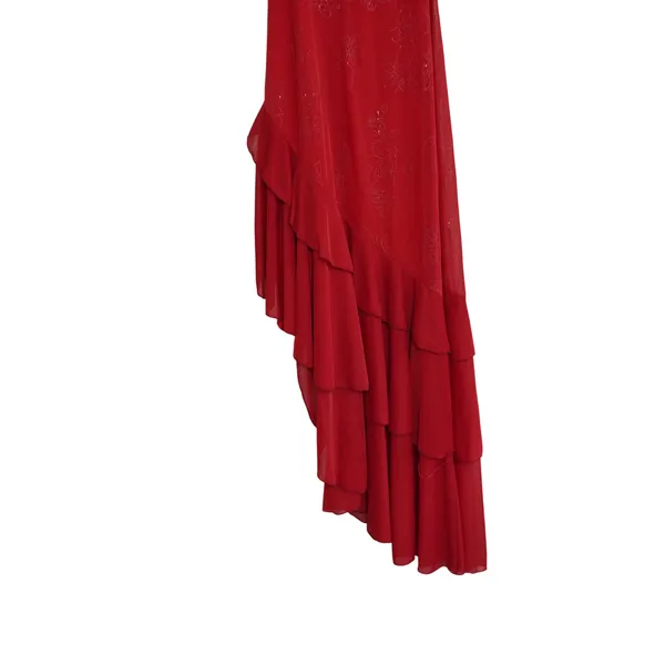 Entrancy Red Glitter Floral Y2K 90s Whimsigoth Asymmetrical‎ Ruffle Maxi Dress - Image 9