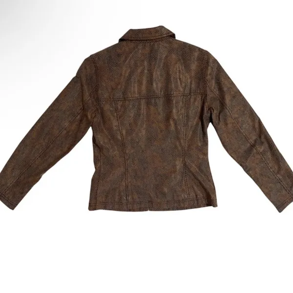 Andre Oliver Women’s Brown Black Faux SnakeSkin Leather Collared Jacket 4 - Image 6