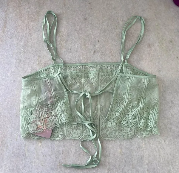 Savage X Fenty NWT DECO GLASS LACE SLEEP CAMI Green Mist Size S - Image 3