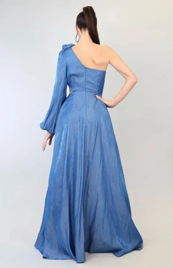 The Sang One-Shoulder Blue Maxi Dress with Floral Shoulder Detail size L - Image 2