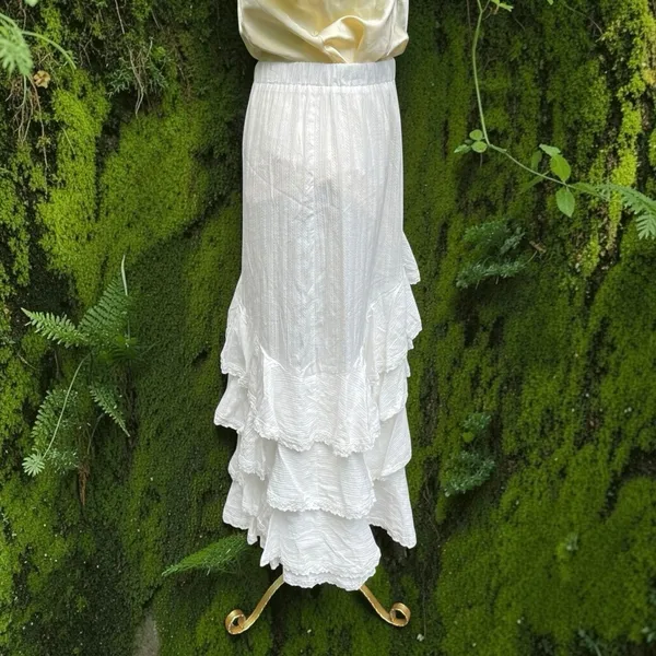 Mable Mischa Crochet Lace White Tired Ruffle Maxi Skirt Coastal Cowgirl Boho M - Image 7
