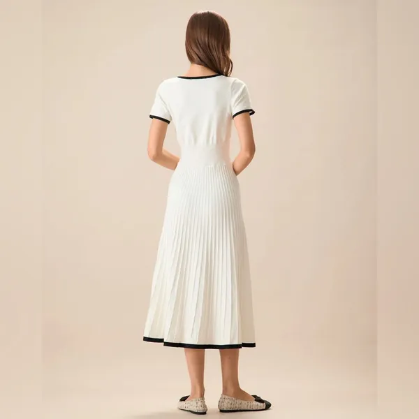 Rihoas Women's White Contrasting Sweater Midi Dress - Image 3