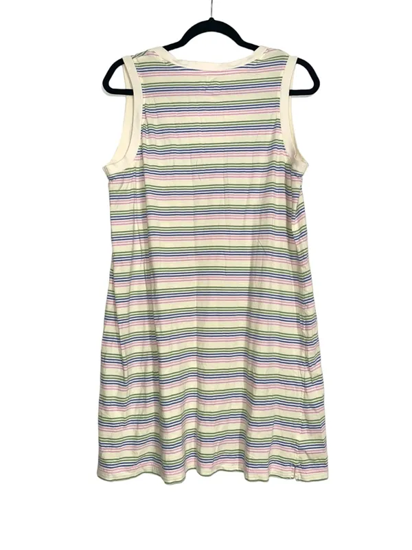 Pact Organic Cotton Sleeveless V-Neck Cream Stripe Mini Dress LARGE - Image 3