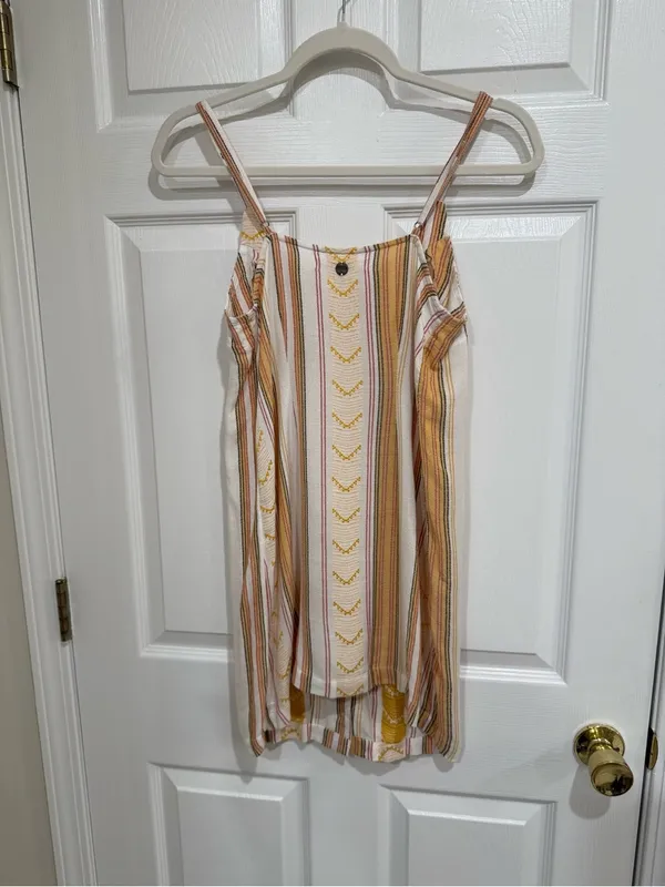 Rip Curl Striped Button-Front Mini‎ Dress in Cream, Mustard and Pink - Image 2