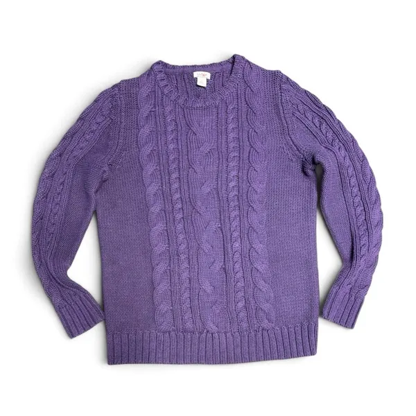 LLBean Royal Purple Cable Knit Long Sleeve Sweater Large - Image 7