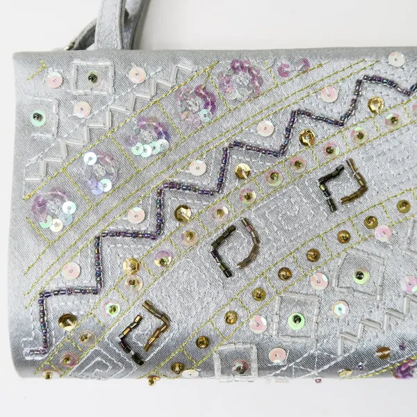 Vintage 90s Metallic Silver Beaded Sequin Mini Bag - Image 3