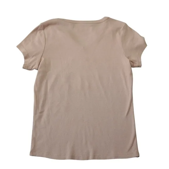 Polaroid Reframe The World Graphic T-Shirt Tan V-Neck Short Sleeve Women Size‎ M - Image 5
