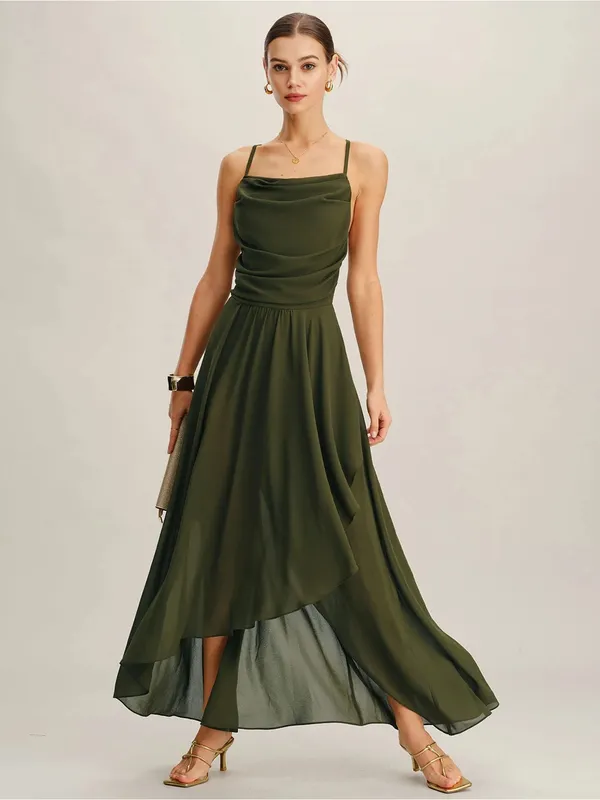 Rihoas Elegant Olive Green Cowl Neck Maxi Dress - Image 4