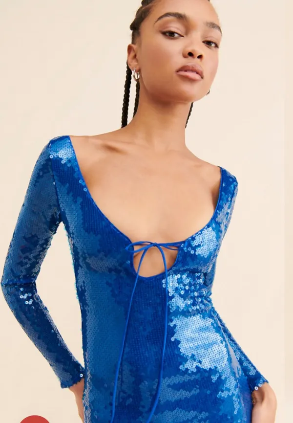 Bardot Verona long sleeve royal blue sequin slim midi dress - Image 3