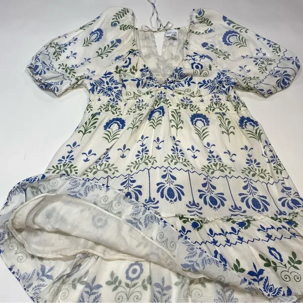 Saylor Gracey floral v neck puff sleeve Summer Dress Size L - Image 4