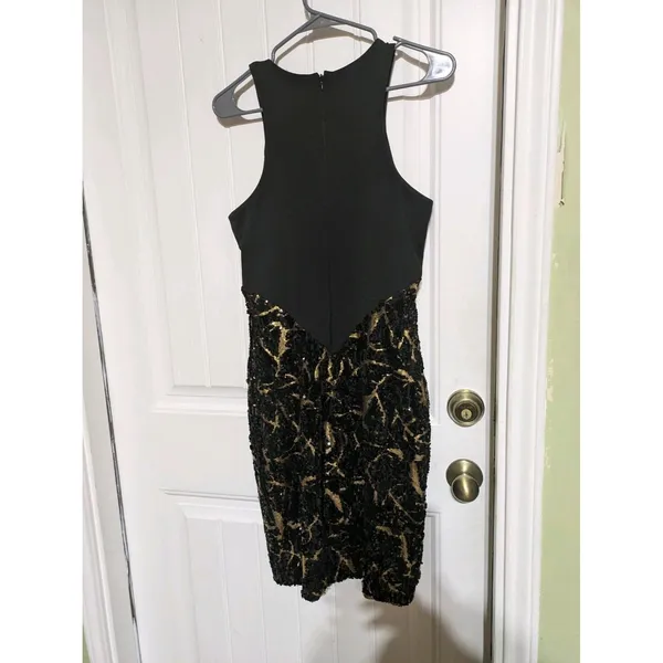 Cache Dress Women Black Gold Sequin Sleeveless Knee Length Cocktail Size 4 - Image 2