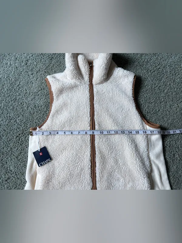 Chaps Faux Shearling Fleece Sherpa Vest Full Zip Womens Size XL Cream Brown NWT - Image 3