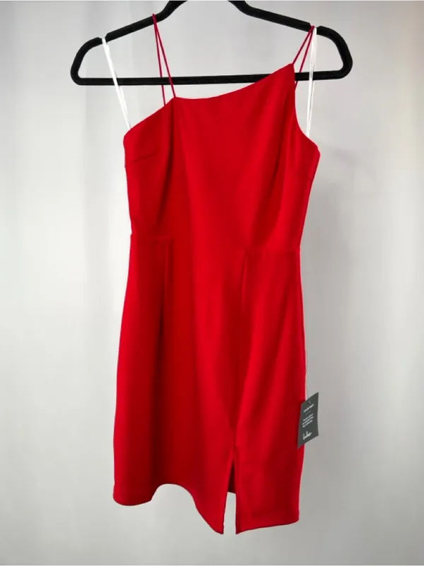 NWT Lulus Party for Two Asymmetrical Bodycon Mini Dress in Red‎ Size Small - Image 5