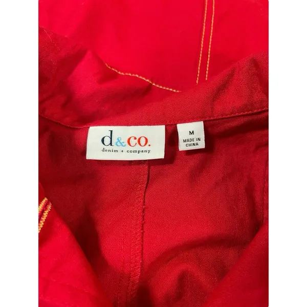 Y2K Denim & Co Red Gold Button Front Jacket Shacket M Contrasting Stitching - Image 4