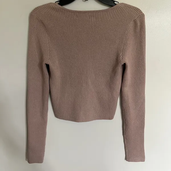Aeropostale‎ Womens Ribbed Long Sleeve O-Ring V-Neck Crop Top Mauve Brown Small - Image 8