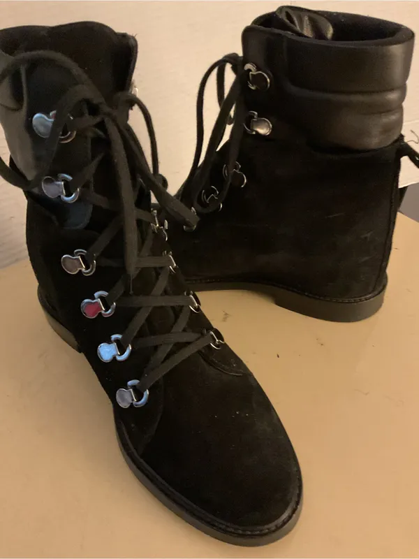 Aquatalia women black leather suede hiking combat boots US 9 - Image 11