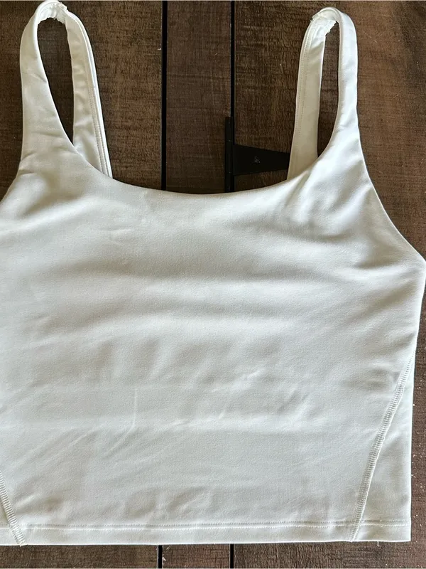 Old Navy Active PowerSoft Crop Tank Sports Bra White Light Support Go-Dry S - Image 2