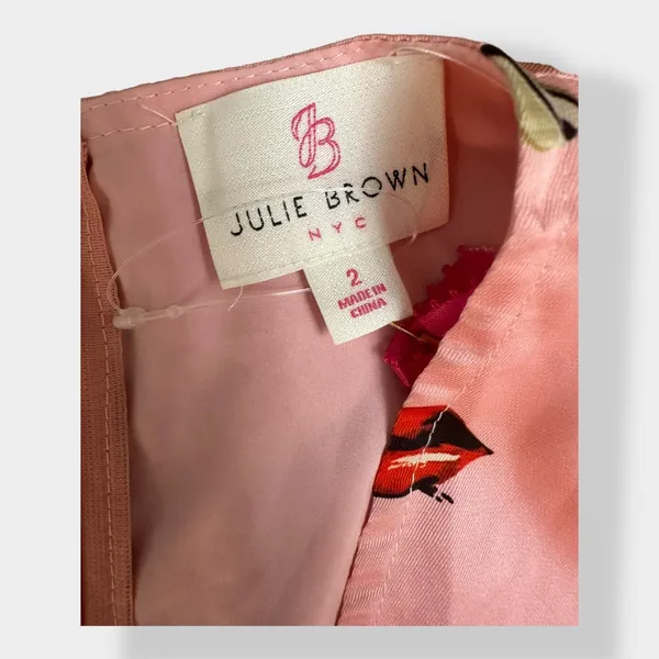 JB Julie Brown NWOT Pink Kisses and Lipstick‎ Satin Dress Size 2 - Image 2