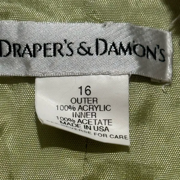 Draper's & Damon's Tweed Blazer Jacket Size 16 Frayed Trim Cream Green - Image 4