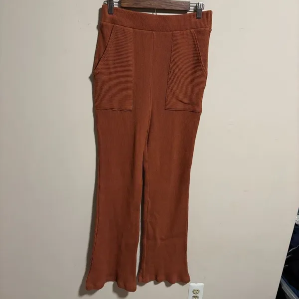 Free People Picnic Sweater Ribbed Flare Lounge Pant Terra Cotta- Size Medium - Image 4