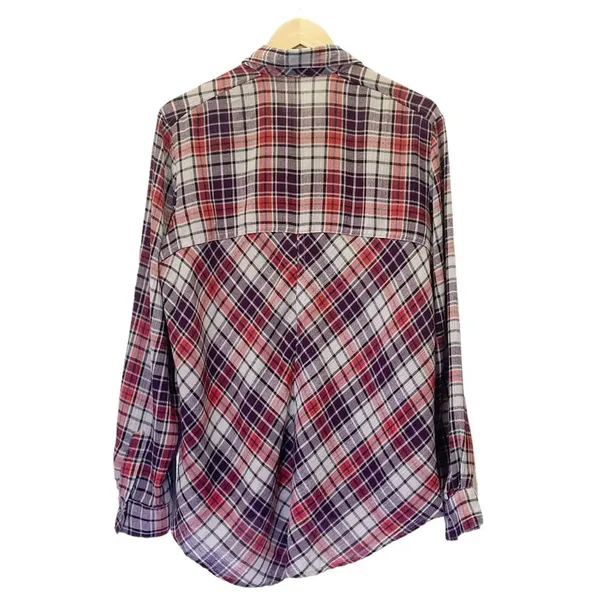 Free People Stitch Detail Plaid Boho Western Snap Shirt in Ash Combo Size Medium - Image 3