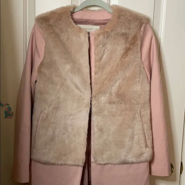 Zara pink wool peacoat faux fur blogger fave Small - Image 10