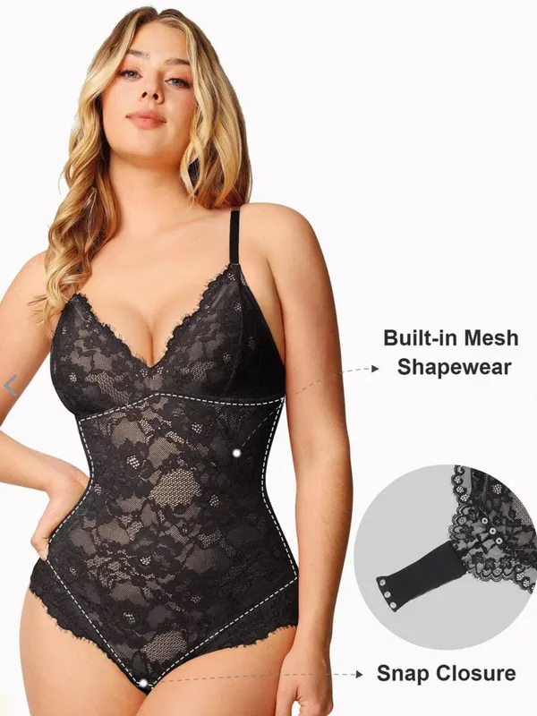 NWT Popilush Tummy Control Lace V-Neck Shapewear Slimming Bodysuit Black Size L - Image 4